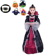 漫翔 萬(wàn)圣節兒童吸血鬼cos服大人魔鬼套裝兒童恐怖服裝男女童衣服女巫 兒童網(wǎng)紗吸血鬼女伯爵糖果袋假牙 M號(110-120cm)