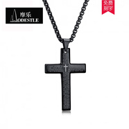 摩樂(lè) 歐美風(fēng)鈦鋼十字架經(jīng)文吊墜吊飾項(xiàng)鏈男 韓版時(shí)尚潮男個(gè)性男士潮流項(xiàng)鏈男款 生日520禮物送男友刻字 黑色+PL001 3MM寬 60CM長(zhǎng)
