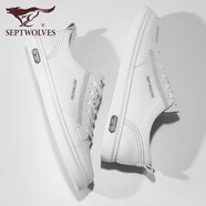 七匹狼男鞋秋季2025新款休閑板鞋真皮平底鞋舒適休閑皮鞋男青年小白鞋男 白色 39 皮鞋碼