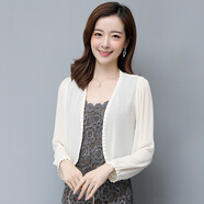 在禮小披肩夏季新款薄款雪紡女裝短款氣質(zhì)配裙子外搭開(kāi)衫上衣旗袍外套 杏色(長(cháng)袖) L