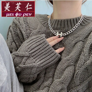 美芙仁 粗鏈條字母H項鏈鎖骨鏈歐美個(gè)性嘻哈秋冬毛衣鏈簡(jiǎn)約時(shí)髦短款頸鏈 (H銀色)34+8cm