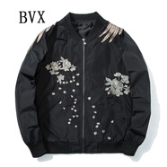 BVX日系復古MA1飛行員夾克男時尚個性刺繡棒球服秋冬季新款潮牌情侶裝寬松百搭休閑外套 黑花款【單款】 S