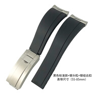 適配勞力士迪通拿膠表帶弧形接口頭粒綠黑鬼白色熊貓迪游艇rb橡膠 黑色標準款+銀頭粒+銀組合扣 表帶尺寸(55-85 20mm