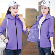 MOSONG 短外套女兩面穿新款秋冬韓版休閑原宿風(fēng)女士夾克風(fēng)衣女裝上衣 紫色(雙面穿) L 95-110斤