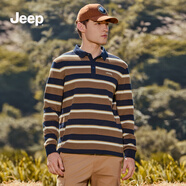 吉普（JEEP）高檔條紋長(zhǎng)袖polo體恤衫男2025新款春秋商務(wù)休閑翻領(lǐng)T恤上衣 沙漠棕 M（115-130斤）