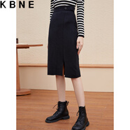 KBNE半身裙女春秋開叉中長款包臀裙2024秋冬新款黑色小個子A字裙 黑色 M