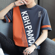 頂峰保羅（Dingfengbaoluo）短袖t恤男士夏季潮牌冰感拼接男裝純棉體恤衣服22018鐵灰M