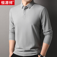 恒源祥長(cháng)袖T恤男秋季新款中年休閑爸爸裝體恤男裝純色翻領(lǐng)t恤男 淺灰 M 170/48/105