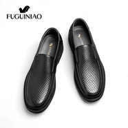 富貴鳥（FUGUINIAO）男鞋商務皮鞋男士休閑百搭德比鞋樂福鞋爸爸鞋 黑色(鏤空) 44 