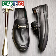 卡帝樂(lè )鱷魚(yú)（CARTELO）休閑皮鞋一腳蹬豆豆女鞋夏季透氣風(fēng)商務(wù)開(kāi)車(chē)軟底樂(lè )福潮鞋時(shí)尚 黑色 45