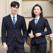 簡(jiǎn)蜓男女同款職業(yè)裝女裝套裝秋冬季西服商務(wù)正裝4S店保險銷(xiāo)售銀行工作 （女）單件藏青西裝 2XL