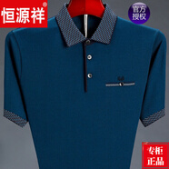 恒源祥 短袖T恤男士仿桑蠶絲夏季中年半袖爸爸裝加大碼保羅衫 3080-蘭色 S 165碼
