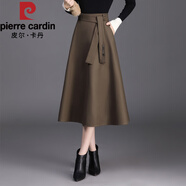 皮爾卡丹（pierre cardin）深咖色半身長(zhǎng)裙秋季a字裙女法式赫本風(fēng)半裙高腰大碼春秋西裝裙子 咖色 XL 腰圍2尺2