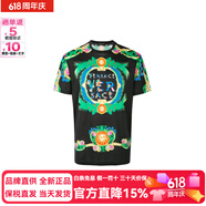 范思哲（VERSACE）男士黑色短袖T恤胸前大花卉Logo印花 XL