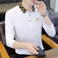軒萊雅 夏季冰絲翻領(lǐng)短袖t恤男士小蜜蜂刺繡有冰感polo上衣潮流休閑男裝 C0038【白色】 3XL 【建議135-155斤】