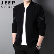 吉普（JEEP）春秋冬棒球領(lǐng)針織開衫毛衣2025年新款男潮流休閑加絨加厚夾克外套 黑色 165/S (適合105-120斤)