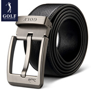高爾夫（GOLF）牛皮皮帶針扣男士皮帶真牛皮腰帶禮盒男式褲帶送男友父親節(jié)禮物 頭層牛皮黑色1980 單條禮盒130cm