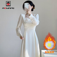 AEMAPE新中式國風(fēng)改良旗袍連衣裙女2026春秋冬季新款法式方領(lǐng)裙子女裝 杏色加絨 M