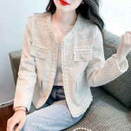黛維亞（DEVEIA）短外套新品春季2023新款小香風(fēng)粗花呢小個(gè)子韓版百搭短款上衣女  米白色 S （85-95斤）