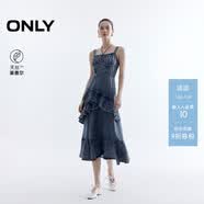 ONLY 2025秋季甜美荷葉邊牛仔吊帶裙中長款連衣裙女|125342010