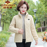 俞兆林（YUZHAOLIN）媽媽冬裝顆粒絨外套加厚加絨衛衣中老年女新款羊羔毛短款棉衣棉服 米色 XL 參考90-105斤
