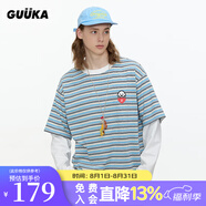 古由卡（GUUKA）matsui長袖t恤男士打底衫秋季男裝2025新款體恤寬松假兩件高級感 天空藍色 M