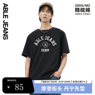 ABLE JEANS男短袖男t恤夏季復(fù)古字體百搭logo印花街頭短袖男t恤 黑色 L