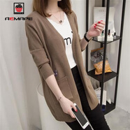 AEMAPE 針織衫女2025春秋冬季新款毛衣外套女裝寬松刺繡中長(cháng)款開(kāi)衫 深卡其布色 M