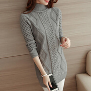 賢語(yǔ)加絨加厚毛衣女秋冬新款修身中長(cháng)款百搭保暖半高領(lǐng)針織打底衫 灰色(加絨) 2XL 145斤以下可穿