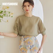 ROEYSHOUSE 羅衣氣質(zhì)純色襯衫夏裝新款淑女蝙蝠袖襯衣圓領(lǐng)上衣06757 淺綠色 M