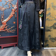 華族經(jīng)典（HUAZUJINGDIAN）重緞提花香云紗半身裙高端手繪定位花高腰顯瘦a字長(cháng)裙女 黑色- S
