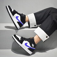NIKE耐克鞋子女鞋新款運(yùn)動鞋Air Jordan 1休閑板鞋aj1 Mid中幫籃球鞋 黑白 藍(lán)熊貓554725-084 36.5