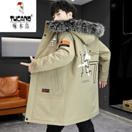 啄木鳥（TUCANO）羽棉絨服男士夾克中長款連帽中青年派克服冬季休閑加絨外套 21195卡其色【升級加絨款】 M