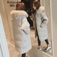 RUIQIUER 棉服减龄长款过膝加厚棉衣女装冬季新款宽松面包服外套秋冬棉袄 米色衣服+米毛领 L