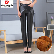 初徑秋冬中老年女皮褲外穿高腰寬松加肥PU長(cháng)褲子加絨保暖褲防水?huà)寢?黑色1 加絨女皮褲(8901加絨款) 29