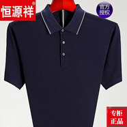 恒源祥 短袖T恤男士仿桑蠶絲夏季中年半袖爸爸裝加大碼保羅衫 3037-上青 L 175碼