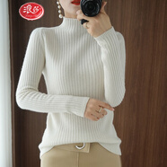 花花公子（PLAYBOY）21秋冬新款半高領(lǐng)修身毛衣女套頭羊絨針織衫洋氣長(cháng)袖內搭緊身打底 坑條白色 S