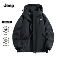 吉普（JEEP）沖鋒夾克秋季戶外男女同款防風(fēng)運(yùn)動(dòng)登山上衣外套 幻影黑 XL
