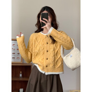 妍莉芬（yanlifen）奶系穿搭衣服藍(lán)色針織連衣裙女裝2024年秋季慵懶風(fēng)毛衣套裝裙子 黃色毛衣開(kāi)衫 L