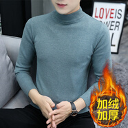 賓色半高領(lǐng)毛衣男冬款純色休閑加絨加厚保暖打底衫修身秋冬針織衫男裝 【加絨半高領(lǐng)】湖藍(lán)色 L【合適100-120斤】