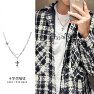 戚小米小眾十字架項(xiàng)鏈男潮嘻哈雙層疊戴男生吊墜痞帥美式鎖骨鏈毛衣鏈子 項(xiàng)鏈