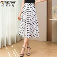 啄木鳥(niǎo)新款夏季雪紡格子半身裙女中長(cháng)款高腰大尺碼百褶修身小個(gè)子a字裙 2023A1白底波點(diǎn)中長(cháng)裙2024 M