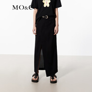 MO&Co.半身裙含醋酸綿羊毛精紡夏解構錯落高腰斜裹開(kāi)叉黑色摩安珂 黑色 S 160