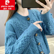 皮爾卡丹（pierre cardin）粗線加厚毛衣外套寬松慵懶風(fēng)麻花上衣針織開衫女2025新款秋季女裝 藍(lán)色 S 80-99斤
