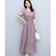MARKYINXIANG高檔輕奢品牌連衣裙女2023夏季新款氣質(zhì)女神范收腰顯瘦法式長裙 GJC6263 紫粉色 2XL （建議135-150斤）
