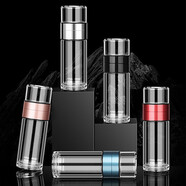 繁簡(jiǎn)雙層玻璃杯男茶水分離泡茶杯創(chuàng  )意水杯花泡茶茶水杯耐熱防燙茶水杯 400ML（藍黑紅金粉下單留言顏色