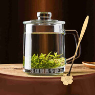 耐熱家用高硼硅耐熱把杯帶蓋泡茶杯家用開(kāi)水杯帶把手帶蓋玻璃杯可微波爐玻璃杯茶杯帶蓋喝水杯子喜碧 單只裝帶蓋【380ml】+櫻花勺