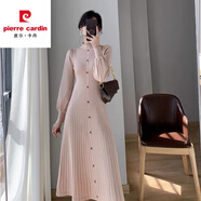 皮爾卡丹2024秋冬新款韓國氣質(zhì)毛衣裙子半高領內(nèi)搭中長款針織長袖連衣裙女 粉色 L 110-120斤