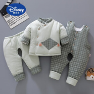 迪士尼（Disney）品牌新生嬰兒棉衣套裝冬季男寶寶衣服0-1歲女棉襖背帶三件套外出 YTE魔方三件套綠色 80碼(6-12個月)