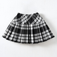 忻悅晴女童半身裙中大童春夏款校服小學(xué)生班服百褶裙女孩學(xué)院風(fēng)格子裙秋 黑白格子 120cm